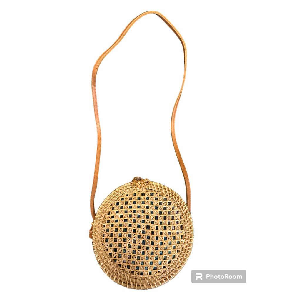 Unbranded Handmade Circle Rattan Bag Straw Brown